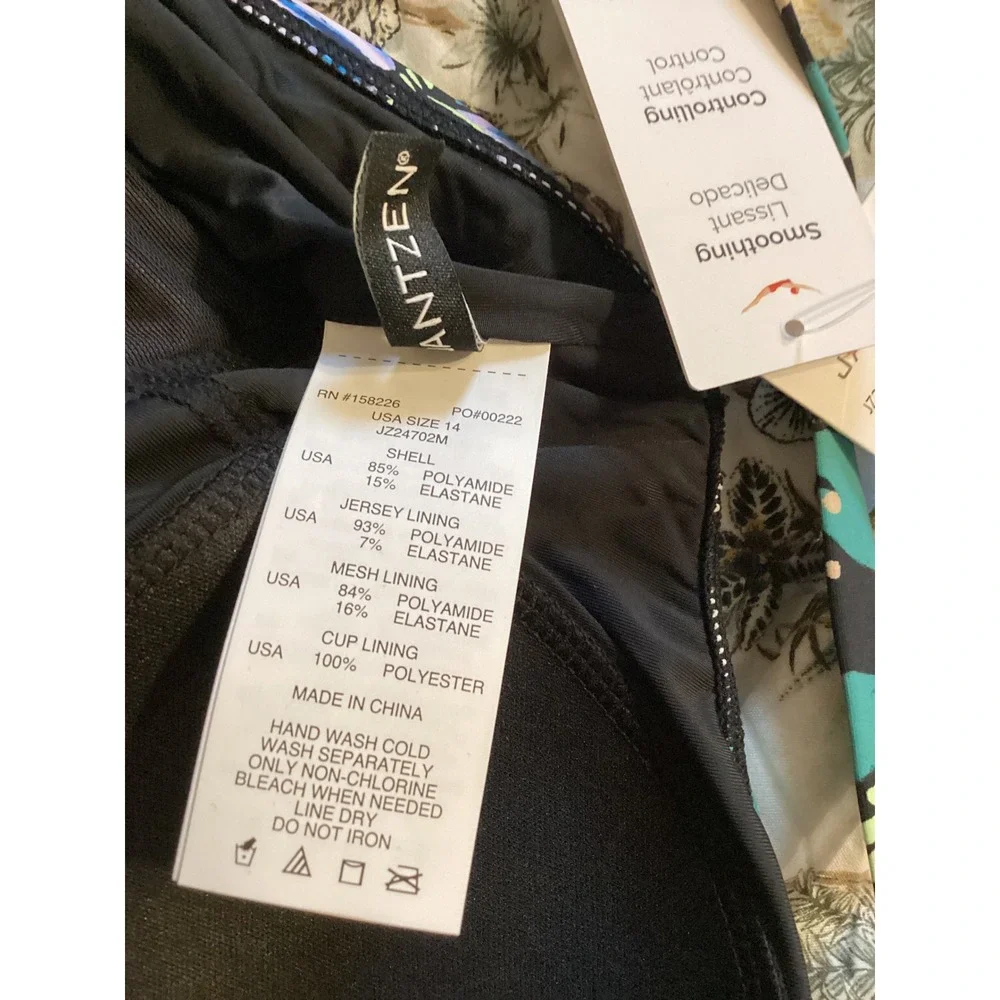 Jantzen Womens Floral Breeze‎ One Piece Swimsuit Tummy Control Black Blue 14 NEW